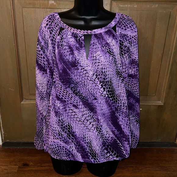 Jennifer Lopez Purple Snakeskin Print Cut Out Long Sleeve Y2K Blouse Size L - Picture 2 of 10